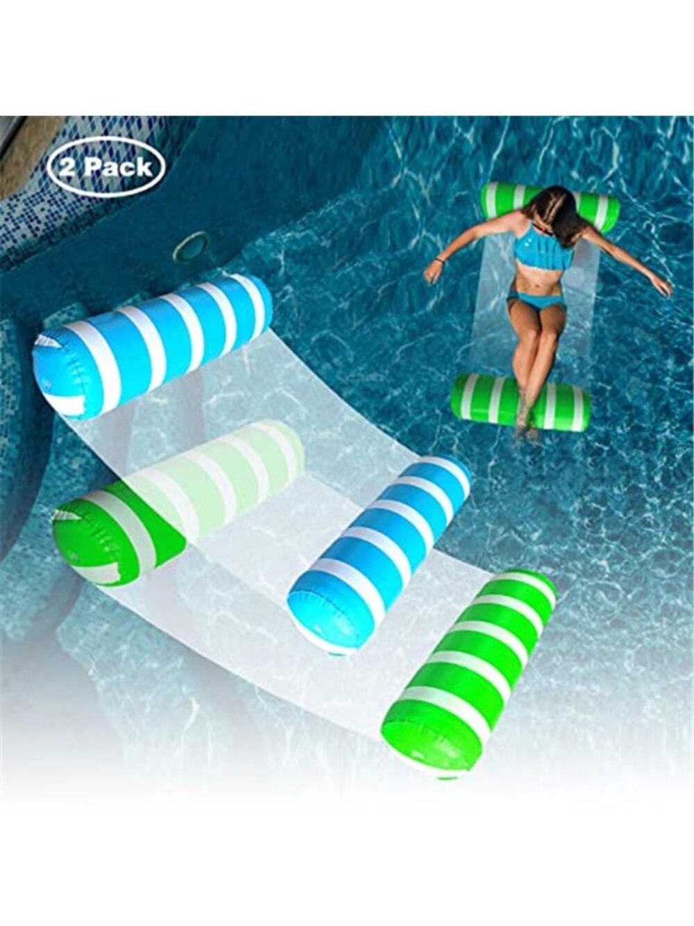 Water Hammock Pool Float Inflatable Lounge Chair Floating Raft 2 Pack
